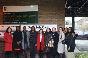  Lynne Featherstone, with Ben Simms, Director, UK AIDS Consortium and other meeting participants outside the Winkfield Centre
